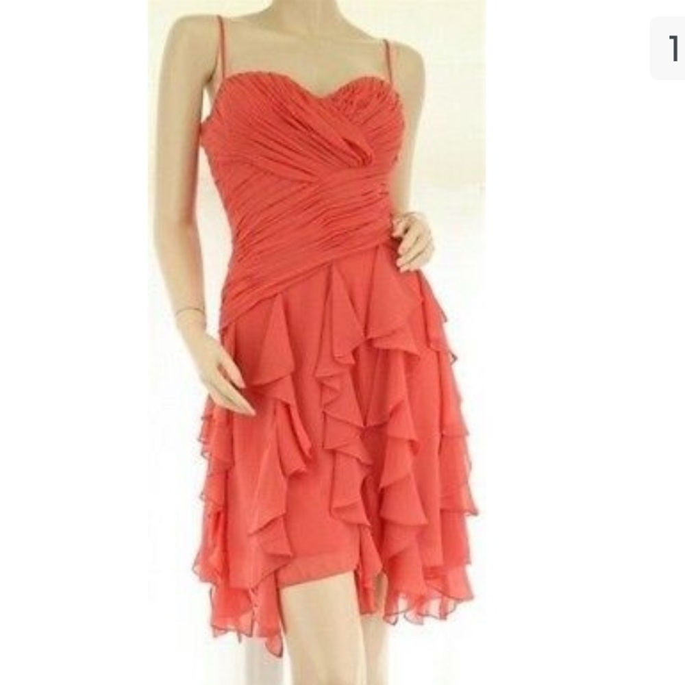 MAX AND CLEO CHIFFON RUFFLED FORMAL DRESS Coral salmon color Size 8/10